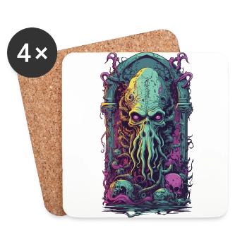 Monstre occulte démone tentacules design gothique - Dessous de verre (lot de 4) - blanc - Devant