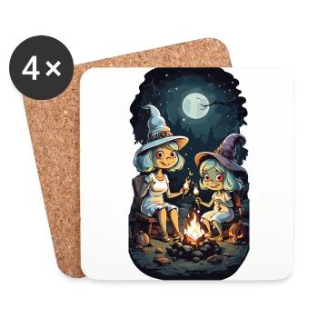 Drôles de sorcières feu de camp Halloween enfants - Dessous de verre (lot de 4) - blanc - Devant