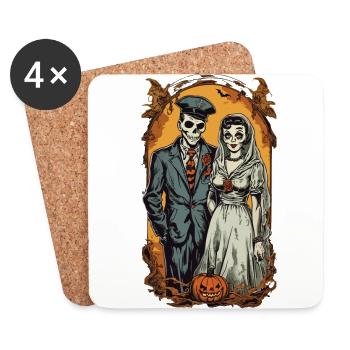 Halloween Zombie Brautpaar Retro Poster Stil - Untersetzer (4er-Set) - Weiß - Vorne