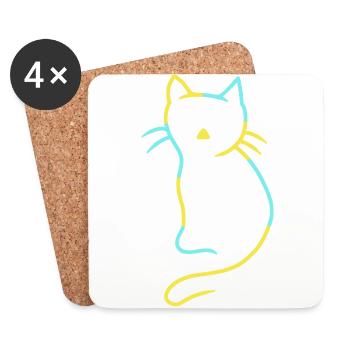 Kawaii Chat Chats Animaux Ukraine Animal Amour - Dessous de verre (lot de 4) - blanc - Devant