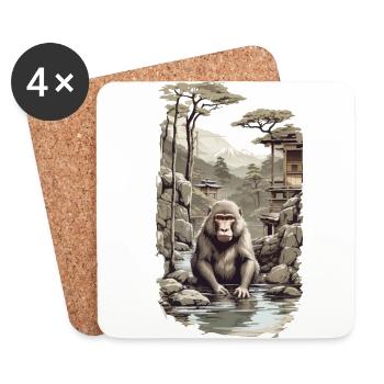Japanese macaque ukiyo-e monkey in hot spring design - Coasters (set of 4) - white - Front