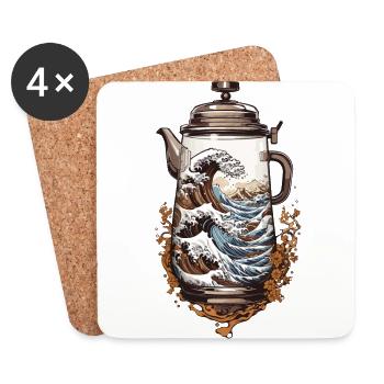 Coffee Ukiyo-E Wave Coffee Pot Streetwear - Coasters (set of 4) - white - Front