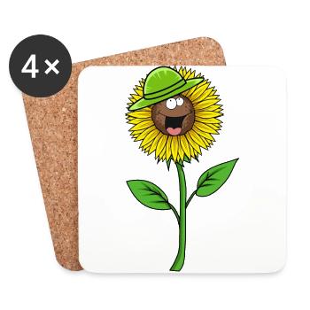 Été, Tournesol, Fleur, Chapeau, Jardinier, Flore - Dessous de verre (lot de 4) - blanc - Devant