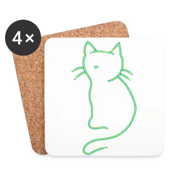 Chat rétro vintage des années 80 old school - Dessous de verre (lot de 4) - blanc - Devant