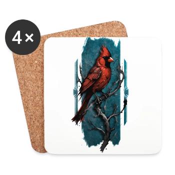 Northern Cardinal Perched on Branch - Coasters (set of 4) - white - Front