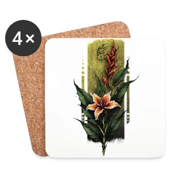 Tropische Eleganz: Fusion von Hibiskus und Heliconia - Untersetzer (4er-Set) - Weiß - Vorne