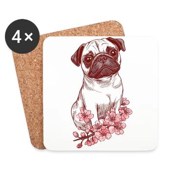 Carlin aux fleurs - Dessous de verre (lot de 4) - blanc - Devant