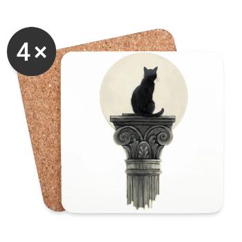 Schwarz Katze - Untersetzer (4er-Set) - Weiß - Vorne