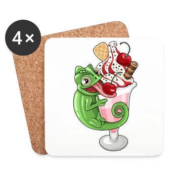 Eisbecher mit Chamäleon - Untersetzer (4er-Set) - Weiß - Vorne