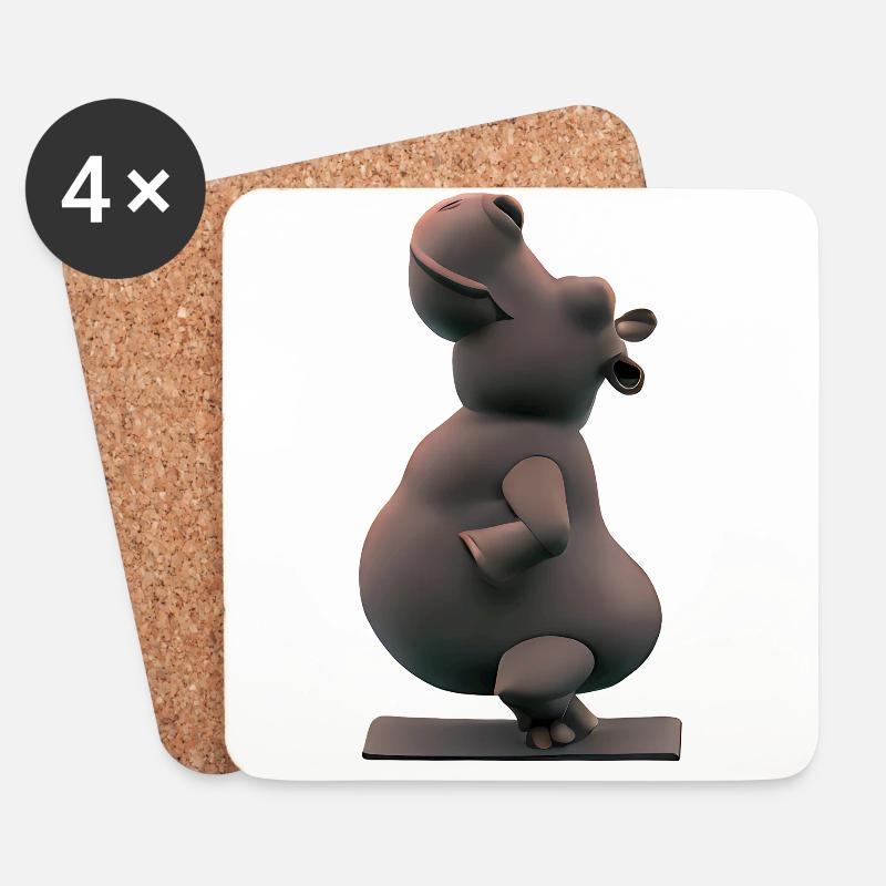 Yoga Hippo - Untersetzer (4er-Set) - Weiß