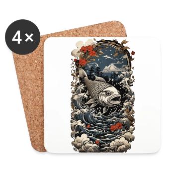 Vintage Fish Japan Tattoo Art and Angler Design - Coasters (set of 4) - white - Front