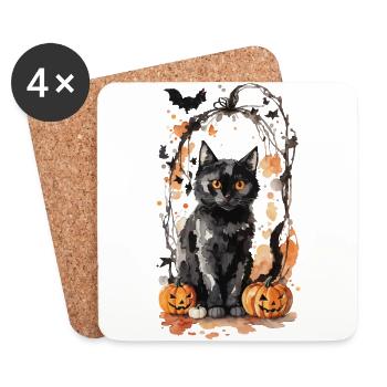 Magical Halloween Cat in Goblincore Style - Coasters (set of 4) - white - Front
