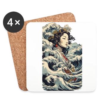 Geisha Ukiyo-E Wave Retro Streetwear Art - Coasters (set of 4) - white - Front