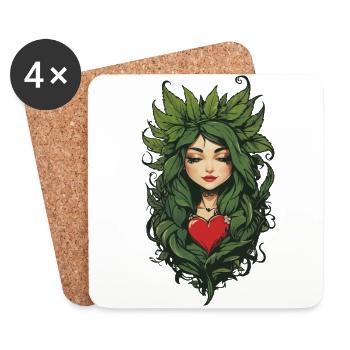 Conception esthétique de tatouage d’amour de plante de coeur - Dessous de verre (lot de 4) - blanc - Devant