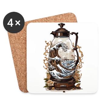 Japanische Kaffeewelle Aesthetic Kaffee Design - Untersetzer (4er-Set) - Weiß - Vorne