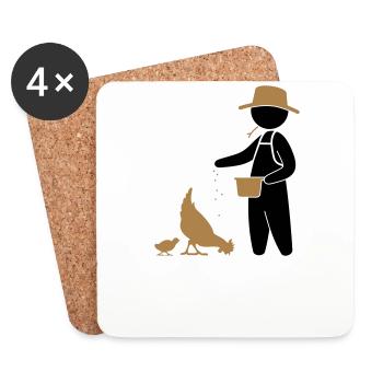 Farmer feeding the chickens - Coasters (set of 4) - white - Front