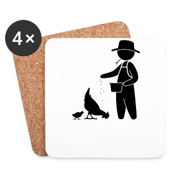 Farmer feeding the chickens - Coasters (set of 4) - white - Front