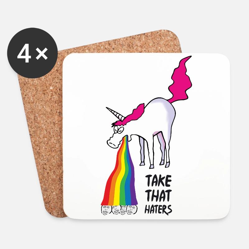 Einhorn kotzt Regenbogen - haters - Untersetzer (4er-Set) - Weiß