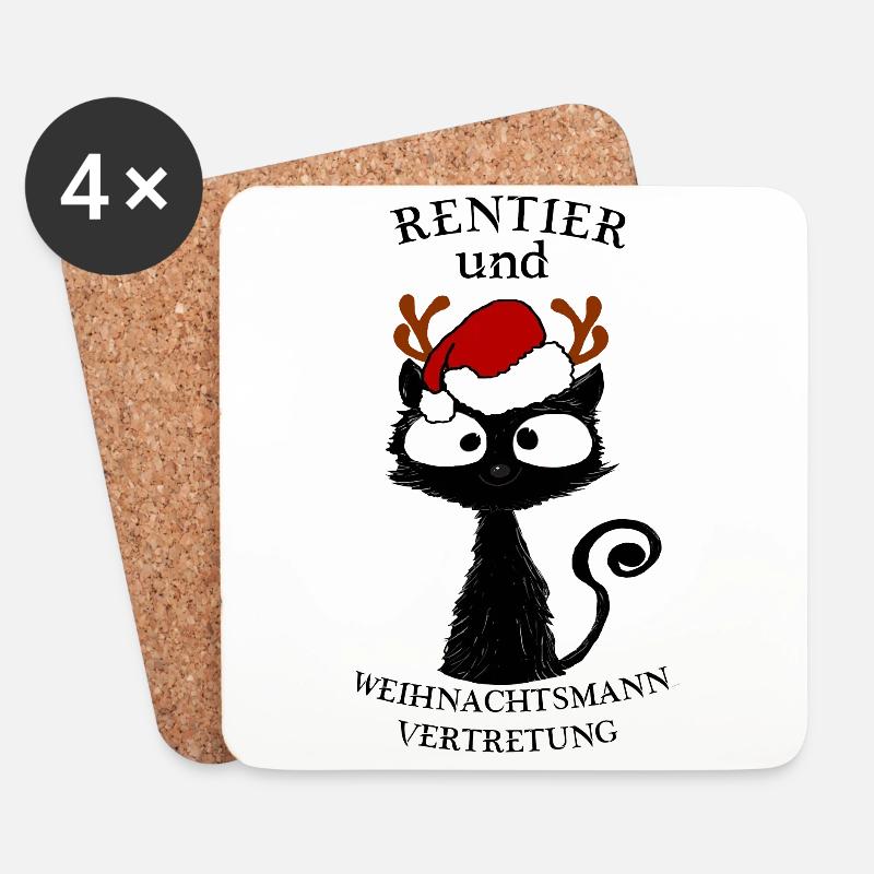 Katze, Weihnachten lustig - Untersetzer (4er-Set) - Weiß