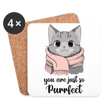 Tu es tellement parfait. Chat mignon portant une écharpe - Dessous de verre (lot de 4) - blanc - Devant