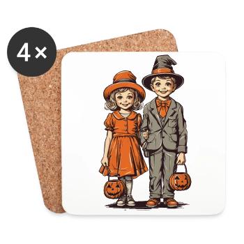 Kids Retro Halloween Trick or Treat Fest - Coasters (set of 4) - white - Front