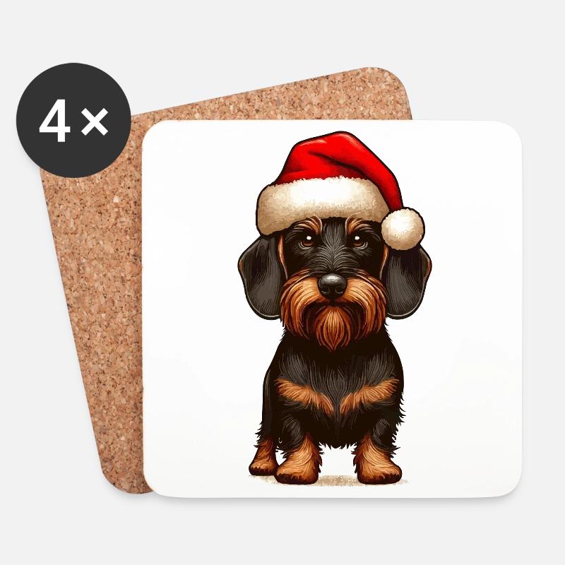 Weihnachtsdackel - Untersetzer (4er-Set) - Weiß