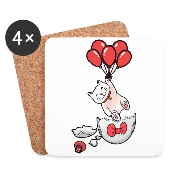 Chat Naissance Coquille D’oeuf Ballons Enfants Bébé - Dessous de verre (lot de 4) - blanc - Devant