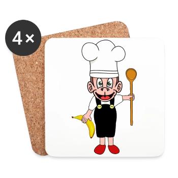 Monkey Bananas Chef de cuisine Chefs Cook Monkey - Dessous de verre (lot de 4) - blanc - Devant