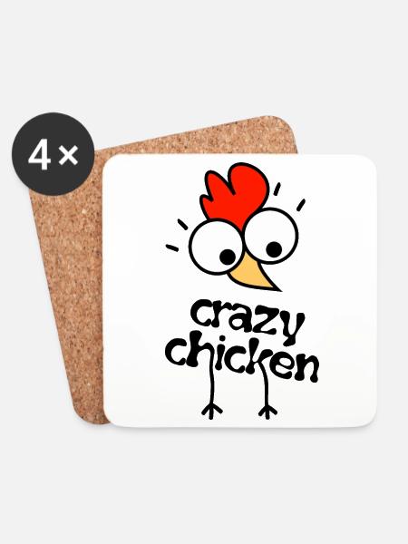 CRAZY CHICKEN - verrücktes Huhn - Untersetzer (4er-Set) - Weiß