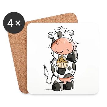 Kuh mit Muffin - Untersetzer (4er-Set) - Weiß - Vorne
