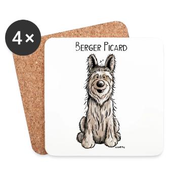 Funny Berger Picard - Dog - Comic - Coasters (set of 4) - white - Front