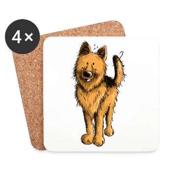 Lustiger Deutscher Schäferhund DSH Hund Comic - Untersetzer (4er-Set) - Weiß - Vorne