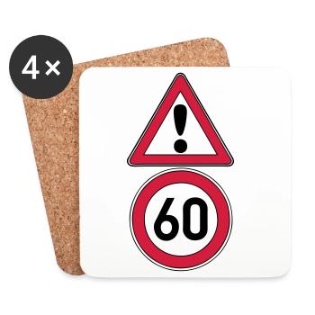 60th birthday, attention 60 ... + - Coasters (set of 4) - white - Front