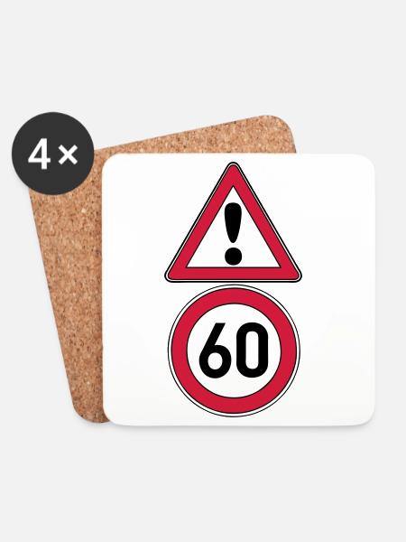 60th birthday, attention 60 ... + - Coasters (set of 4) - white