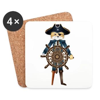 A fox as pirate captain with wooden leg & hook - Coasters (set of 4) - white - Front