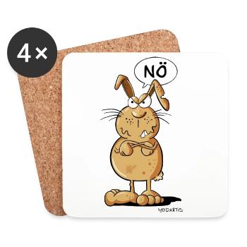Nö Hase I Kaninchen Statement Spruch Nein - Untersetzer (4er-Set) - Weiß - Vorne