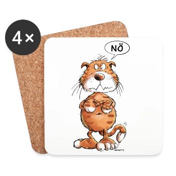 Mürrische Nö Katze I Katzenmotiv Comic Statement - Untersetzer (4er-Set) - Weiß - Vorne