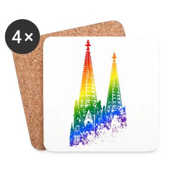 Kölner Dom LGBTQ Pride Regenbogen Silhouette Köln - Untersetzer (4er-Set) - Weiß - Vorne