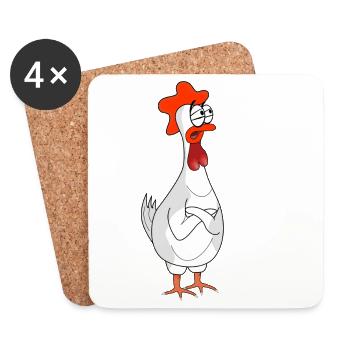 Humorvolle Huhn Cartoon Illustration - Untersetzer (4er-Set) - Weiß - Vorne
