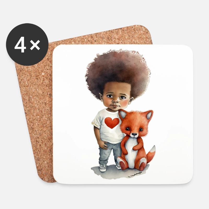Kinder mit Wolf und Herz Motiv - Untersetzer (4er-Set) - Weiß