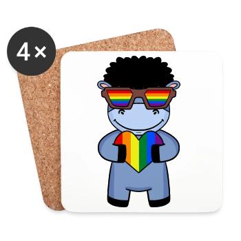 Rainbow - donkey with glasses and heart - Coasters (set of 4) - white - Front