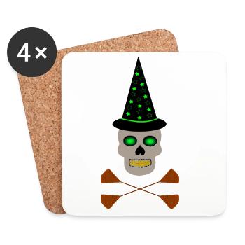 Poisonous Witch Skull and Cross Brooms - Coasters (set of 4) - white - Front
