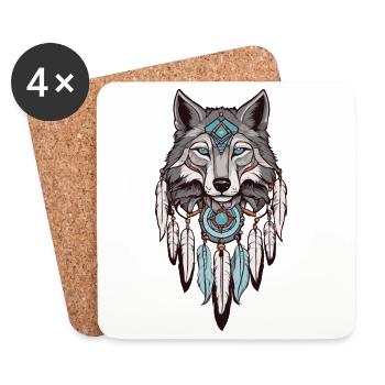 Loup Attrape-rêves - Dessous de verre (lot de 4) - blanc - Devant