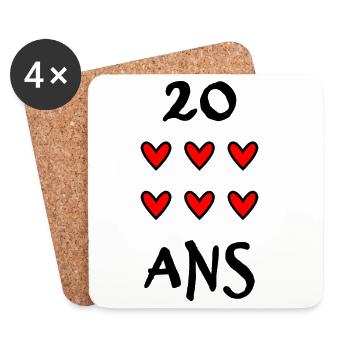 20. 20 ANS. 20e ANNIVERSAIRE. ANNIVERSAIRE 20 ANS. - Dessous de verre (lot de 4) - blanc - Devant