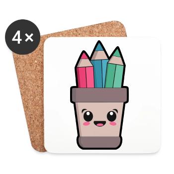 Pot à Crayons Kawaii - Dessous de verre (lot de 4) - blanc - Devant
