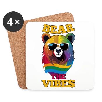 BEAR THE VIBES, OURS GAY COLORÉ, LGBT - Dessous de verre (lot de 4) - blanc - Devant