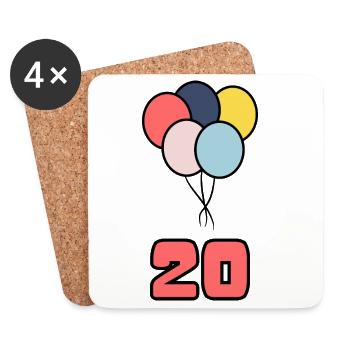 20. 20 ANS. 20e ANNIVERSAIRE. ANNIVERSAIRE 20 ANS. - Dessous de verre (lot de 4) - blanc - Devant