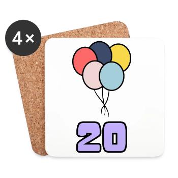 20. 20 ANS. 20e ANNIVERSAIRE. ANNIVERSAIRE 20 ANS. - Dessous de verre (lot de 4) - blanc - Devant