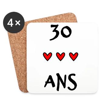 30. 30 ANS. 30e ANNIVERSAIRE. ANNIVERSAIRE 30 ANS. - Dessous de verre (lot de 4) - blanc - Devant