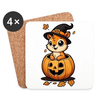 niedliches Halloween-Eichhörnchen:Süßer Gruselspaß - Untersetzer (4er-Set) - Weiß - Vorne